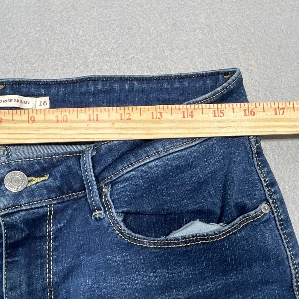 Levis Classic Mid Rise Cut Off‎ Shorts Women 16 Raw Hem Dark Blue Denim Casual